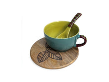 Load image into Gallery viewer, Soup Cup with Etched Saucer and Spoon - Peacock
