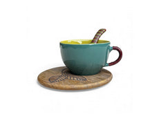 Load image into Gallery viewer, Soup Cup with Etched Saucer and Spoon - Peacock