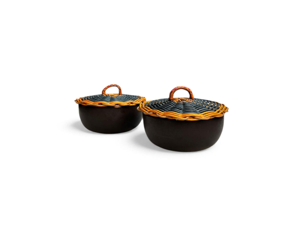 Curry Serving Bowls with Cane Lid – Brown