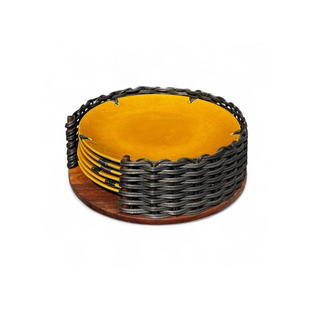 Breakfast Plate with Cottage Basket - Amber and Black