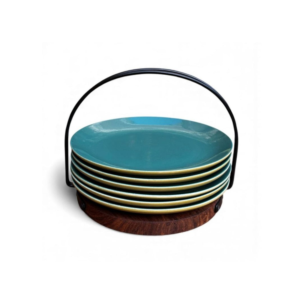 Breakfast Plate with Caddy - Teal and Green