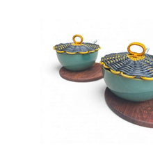 Load image into Gallery viewer, Soup Bowl with Cane Lid, Plate &amp; Steel Spoon – Peacock
