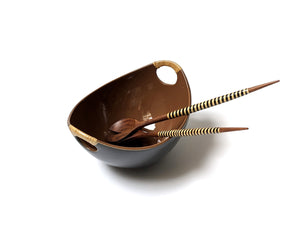 Boat Salad Server Set - Brown & Deep Grey