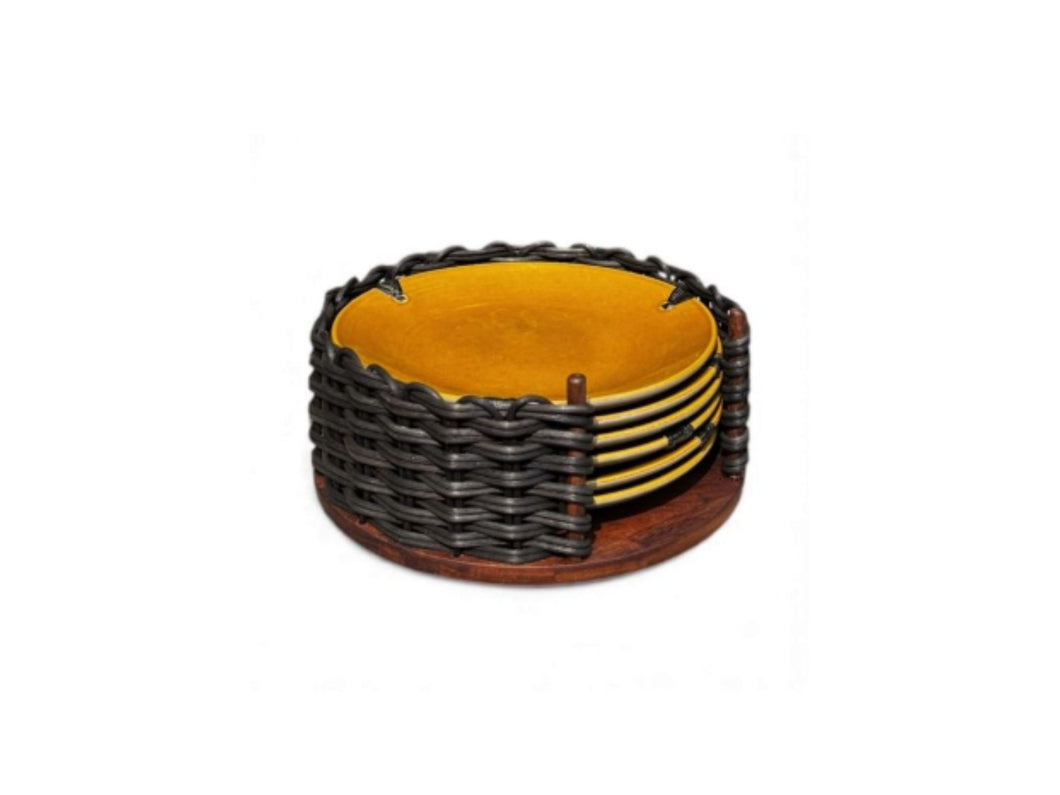 Cottage basket with Quarter Plates - Amber and Black