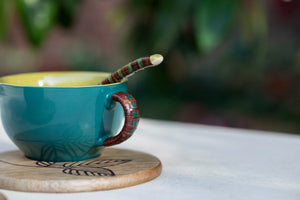 Soup Cup with Etched Saucer and Spoon - Peacock