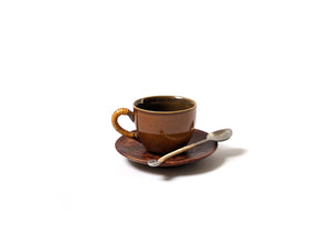 Cappuccino Cup with Plate and Spoon - Sylvan (Amber-Olive)