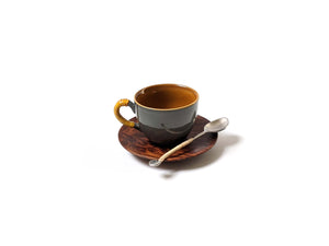 Cappuccino Cup with Plate and Spoon - Sylvan (Grey-Mustard)