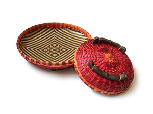 Double Weave Bamboo Basket - Muso Bamboo & Deep Grey with Burnt Orange