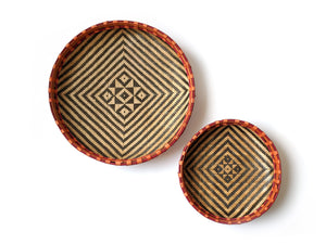Double Weave Bamboo Basket - Muso Bamboo & Deep Grey with Burnt Orange