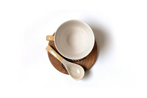 Soup Cup with Etched Saucer and Spoon - Pearla