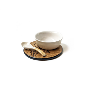 Soupy Meal Bowl with Etched Saucer & Spoon - Pearla